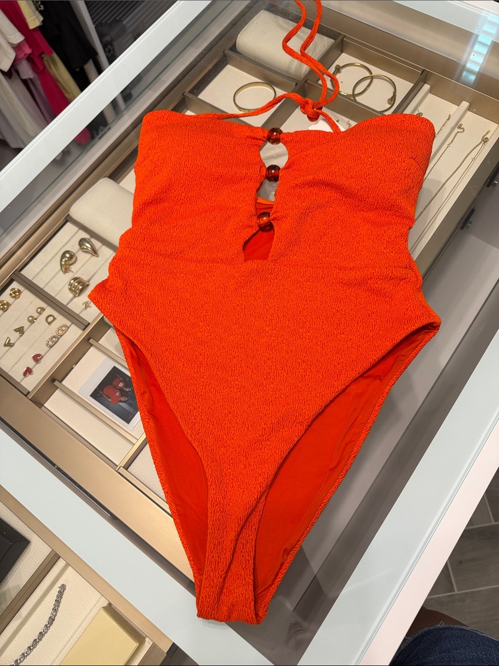 Rebecca Minkoff Orange Textured One-Piece Swimsuit